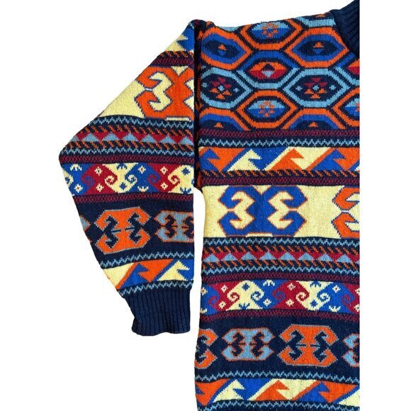 Wool Time Collection Vintage Sweater 100% Shetland‎ Wool Geo Pattern Mens Large - Picture 3 of 9